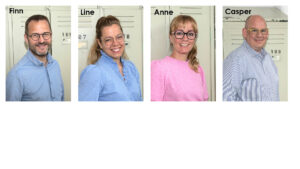 profilfotos af personalet hos Optiker Frandsen. Finn, Line, Anne og Casper